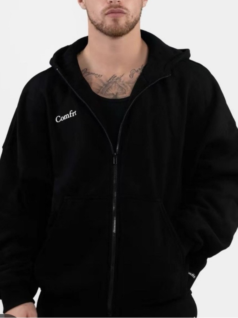Comfrt Black Full-Zip Hoodie Jacket oversized Sz large Mens NWOT
